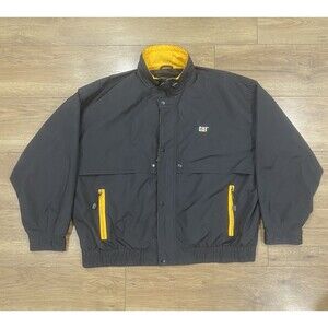 Caterpillar Men's 2XL Jacket Black/Yellow Zip Up Rain Windbreaker Y2K Workwear